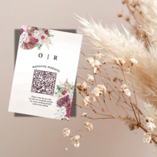 Boho Pampas Gras QR Code Huwelijks Bijlagekaart  Informatiekaartje