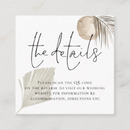 Boho Pampas Gras QR Code Huwelijksdetails Informatiekaartje