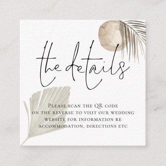 Boho Pampas Gras QR Code Huwelijksdetails Informatiekaartje (Voorkant)