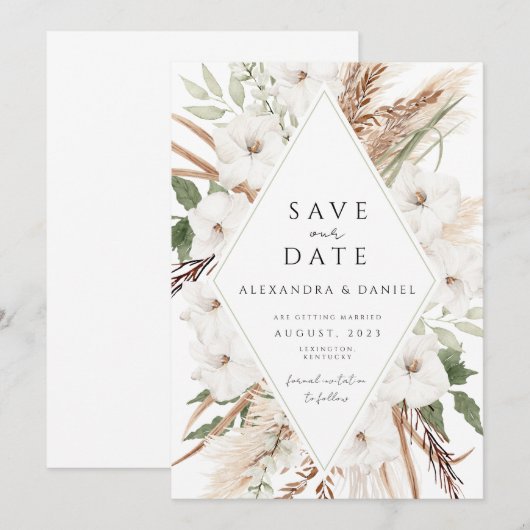 Boho pampas gras redt de date minimalist kaart (Voorkant / Achterkant)