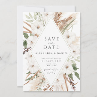 Boho pampas gras redt de date minimalist kaart