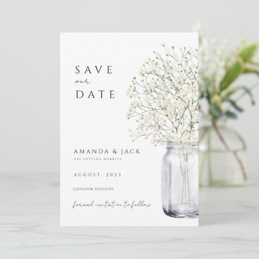 Boho pampas gras redt de date minimalist kaart (Staand voorkant)