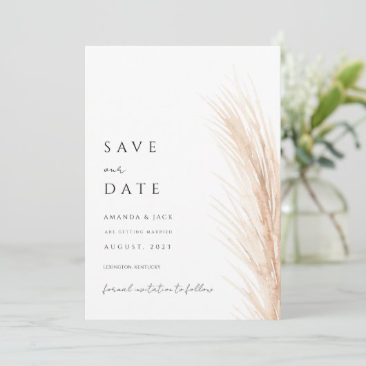 Boho pampas gras redt de date minimalist kaart (Staand voorkant)