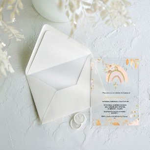 Boho Pampas Gras Regenboog Meisje BAptism doopsel Acryl Uitnodigingen