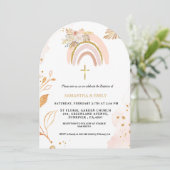 Boho Pampas Gras Regenboog Meisje BAptism doopsel Kaart (Staand voorkant)