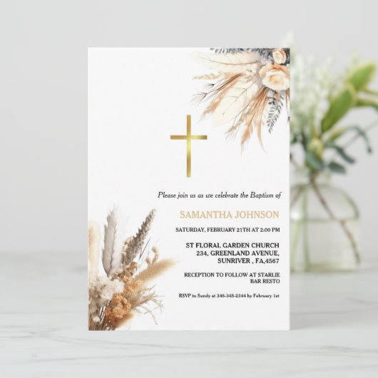 Boho pampas gras regenboog meisje doop doop doop kaart (Staand voorkant)