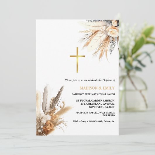 Boho pampas gras regenboog meisje doop doop doop kaart (Staand voorkant)