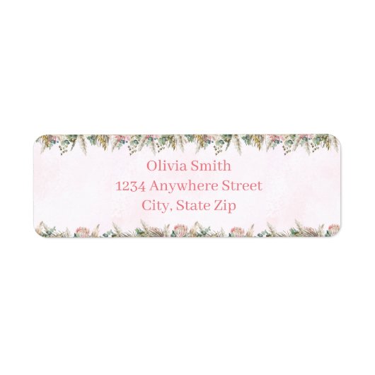 Boho Pampas Gras Retouradreslabels | Roze Etiket (Voorkant)