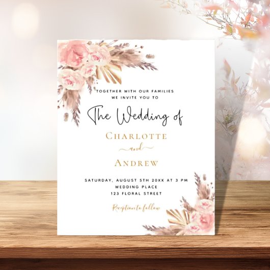 Boho pampas gras roos goudbloem