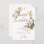 Boho Pampas Gras Roze Bloem Save the date (Voorkant / Achterkant)
