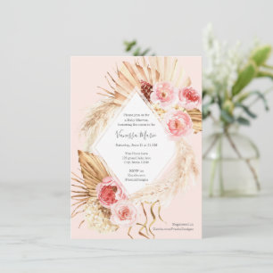 Boho Pampas gras roze bloemenbaby meisje douche Kaart