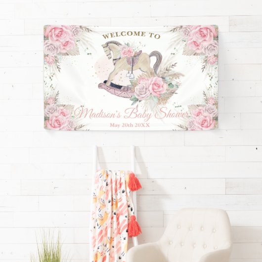 Boho Pampas Gras Roze Bloemenschommelend Paarden B Spandoek (Insitu)