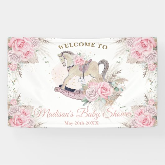 Boho Pampas Gras Roze Bloemenschommelend Paardenbe Spandoek (Horizontaal)