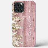 Boho Pampas Gras Roze Houten Look Monogram Case-Mate iPhone Case (Achterkant)