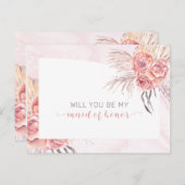 Boho Pampas Gras | Rozen Bruidsmeisje Verzoek Uitnodiging Briefkaart (Voorkant / Achterkant)