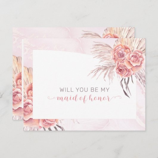 Boho Pampas Gras | Rozen Bruidsmeisje Verzoek Uitnodiging Briefkaart (Voorkant / Achterkant)