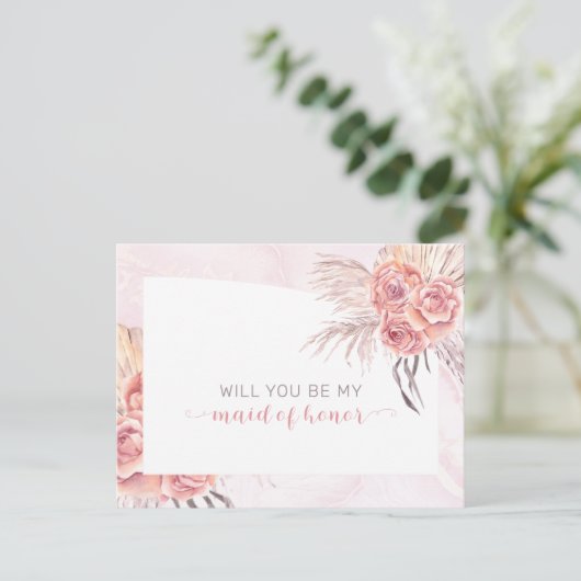 Boho Pampas Gras | Rozen Bruidsmeisje Verzoek Uitnodiging Briefkaart (Staand voorkant)