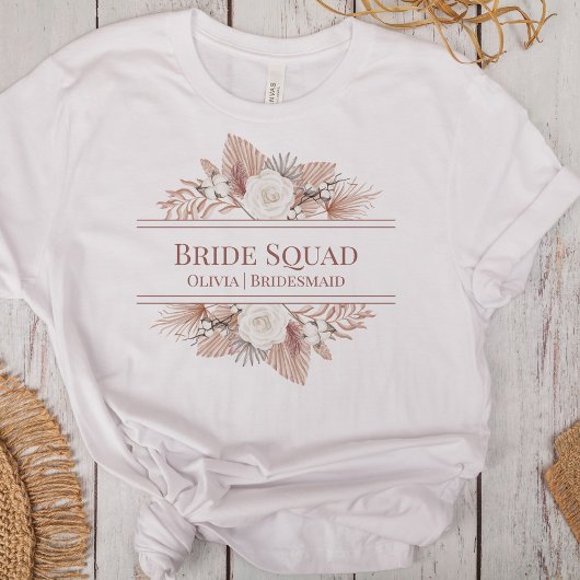 Boho Pampas Gras Rozen Bruidsmeisjes Team T-shirt