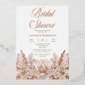 Boho Pampas Gras | Rozen Roze Bruiloftsuitnodiging Folie Uitnodiging (Voorkant)