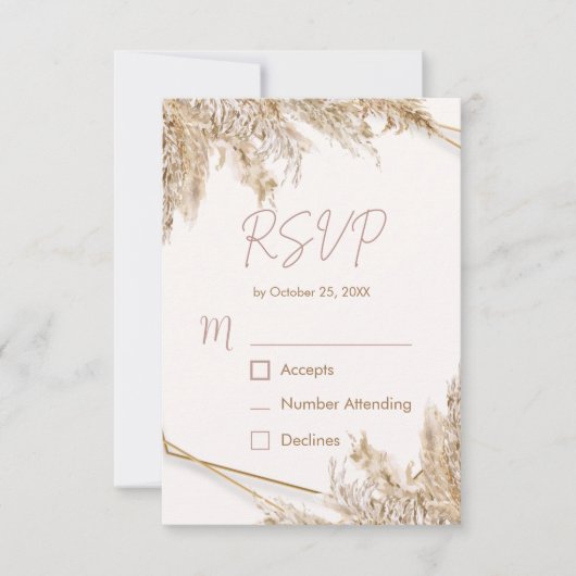 Boho Pampas Gras RSVP Kaart | Neutrale Beige Blush (Voorkant)