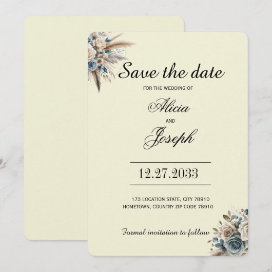 Boho Pampas Gras Save the Date (Voorkant / Achterkant)