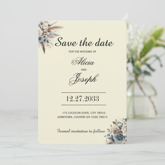 Boho Pampas Gras Save the Date (Staand voorkant)