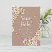Boho Pampas Gras Save the Date — Beige/Blush (Staand voorkant)