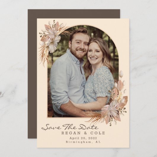 Boho Pampas Gras Save The Date Trouwkaart Kaart (Voorkant / Achterkant)