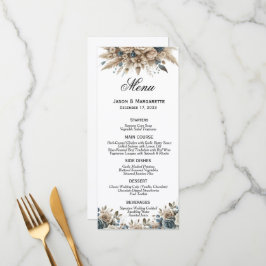 Boho Pampas Gras Stof Blauw Bloemmotief Modern Menu