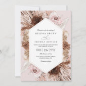 Boho Pampas Gras Stof Bloem QR Code Trouwen Kaart (Voorkant)