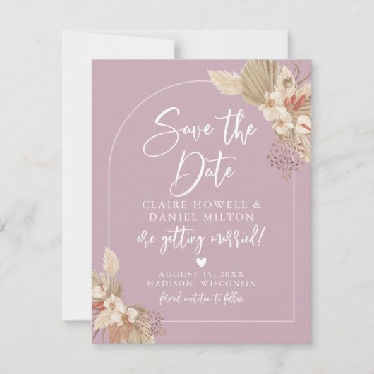 Boho Pampas Gras Stof Roze Roze Opslaan De Datum Save The Date (Voorkant)