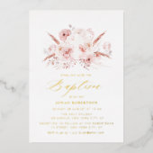 Boho Pampas Gras Stoffig roos Bloemenkruis Doop Folie Uitnodiging (Voorkant)