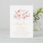 Boho Pampas Gras Stoffig roos Bloemenkruis Doop Folie Uitnodiging (Staand Voorkant)