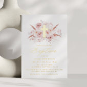 Boho Pampas Gras Stoffig roos Bloemenkruis Doop Folie Uitnodiging