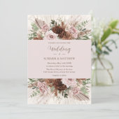 Boho Pampas Gras Stoffig Roze Bruin Bloemen Bruilo Kaart (Staand voorkant)