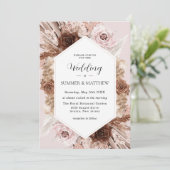 Boho Pampas Gras Stoffig Roze Bruin Bloemen Bruilo Kaart (Staand voorkant)