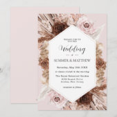 Boho Pampas Gras Stoffig Roze Bruin Bloemen Bruilo Kaart (Voorkant / Achterkant)