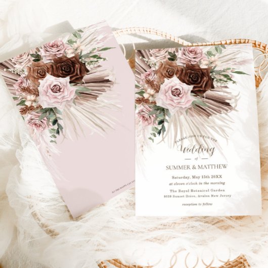 Boho Pampas Gras Stoffig Roze Bruin Bloemen Bruilo Kaart