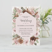 Boho Pampas Gras Stoffig Roze Bruin Bloemen Bruilo Kaart (Staand voorkant)