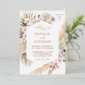 Boho Pampas Gras Strand Bloemachtige Trouwdag Folie Uitnodiging (Staand Voorkant)