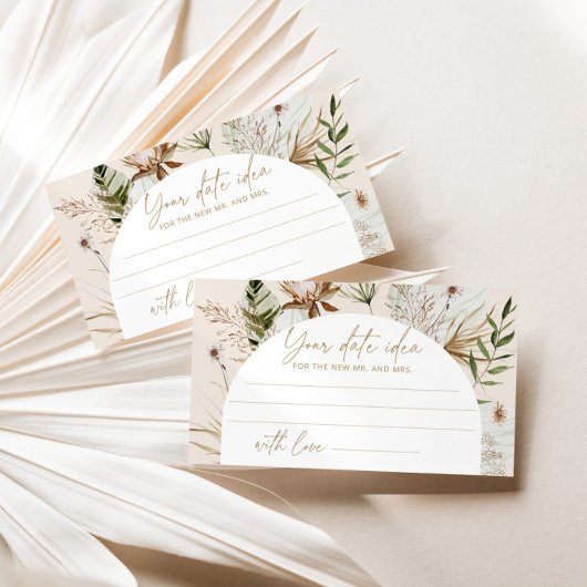 Boho pampas gras strand Date night ideeën. Datum j Informatiekaartje