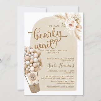 Boho Pampas-gras Teddy Bear Baby shower boy Kaart