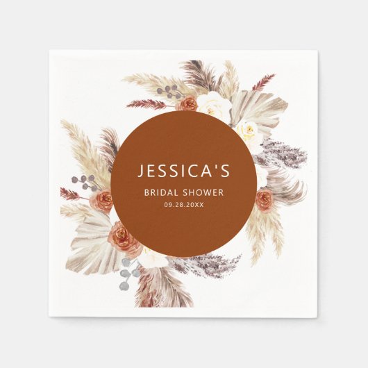 Boho Pampas Gras Terracotta Bruidsfeest Servet (Voorkant)