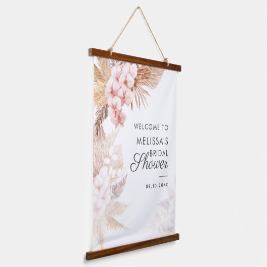 Boho Pampas Gras Terracotta Bruiloft Feestelijke O Hangend Wandkleed (Gebogen)