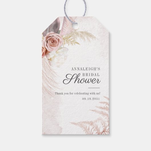 Boho Pampas Gras Terracotta Script Bruiloft Feest Cadeaulabel (Voorkant)