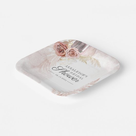 Boho Pampas Gras Terracotta Script Bruiloft Papieren Bordje (Gebogen)