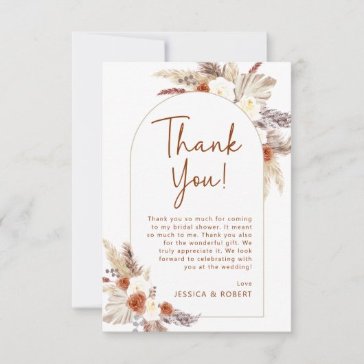 Boho Pampas Gras Terracotta-Vrijgezellenfeest Bedankkaart (Voorkant)