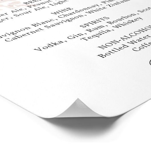 Boho Pampas Gras Trouw Drankmenu Bord Poster (Hoek)