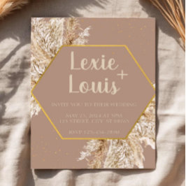 Boho Pampas Gras Trouw Uitnodiging — Beige/Roze
