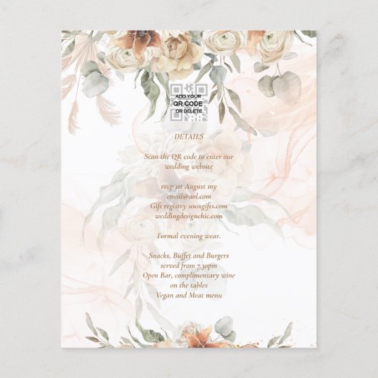 Boho Pampas Gras Trouw Uitnodiging Onder $1 Flyer (Achterkant)